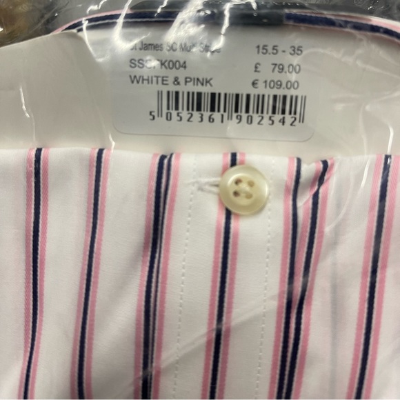 Hawes and Curtis Pink/Navy stripe dress shirt Sz 15.5 - Picture 7 of 7